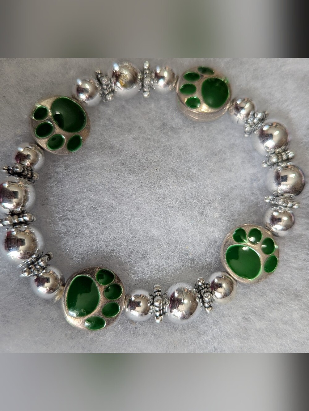 Paw Print Bracelet Silver With Green Paw Prints New